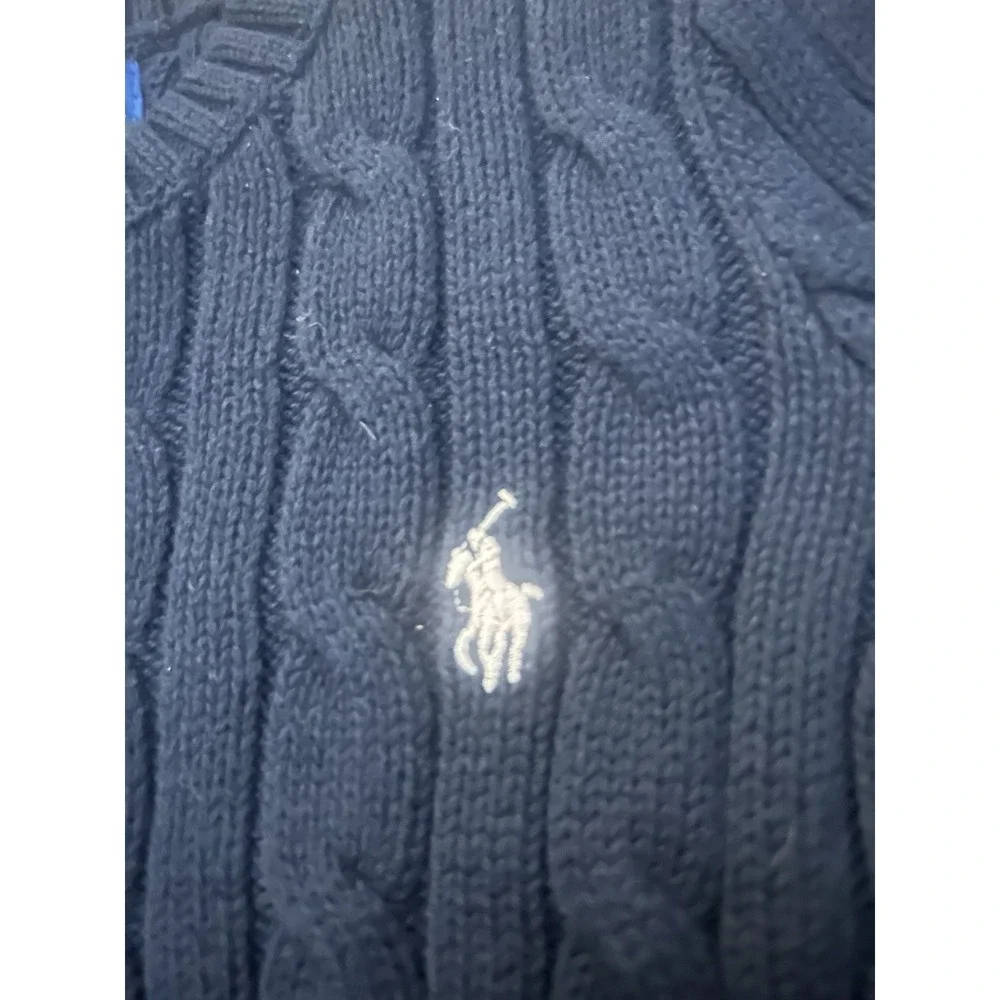Ralph Lauren Navy Cable-Knit Cotton Pullover Sweater 2 Crew Neck Long Sleeve